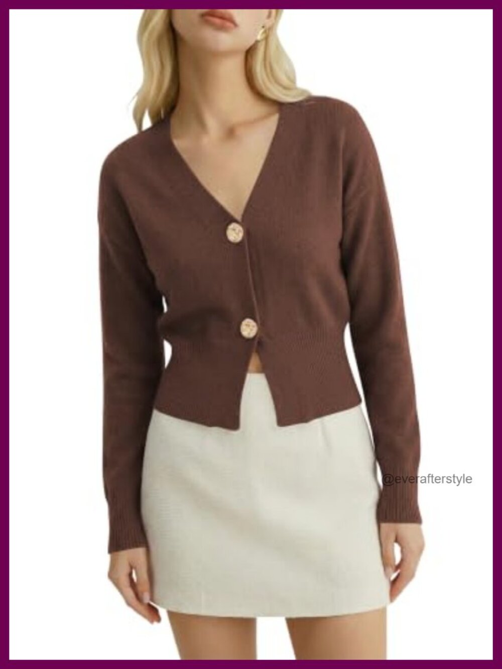 Women's Fitted V-Neck Cropped Cardigan with Gold Buttons Soft Knit Fall Sweater